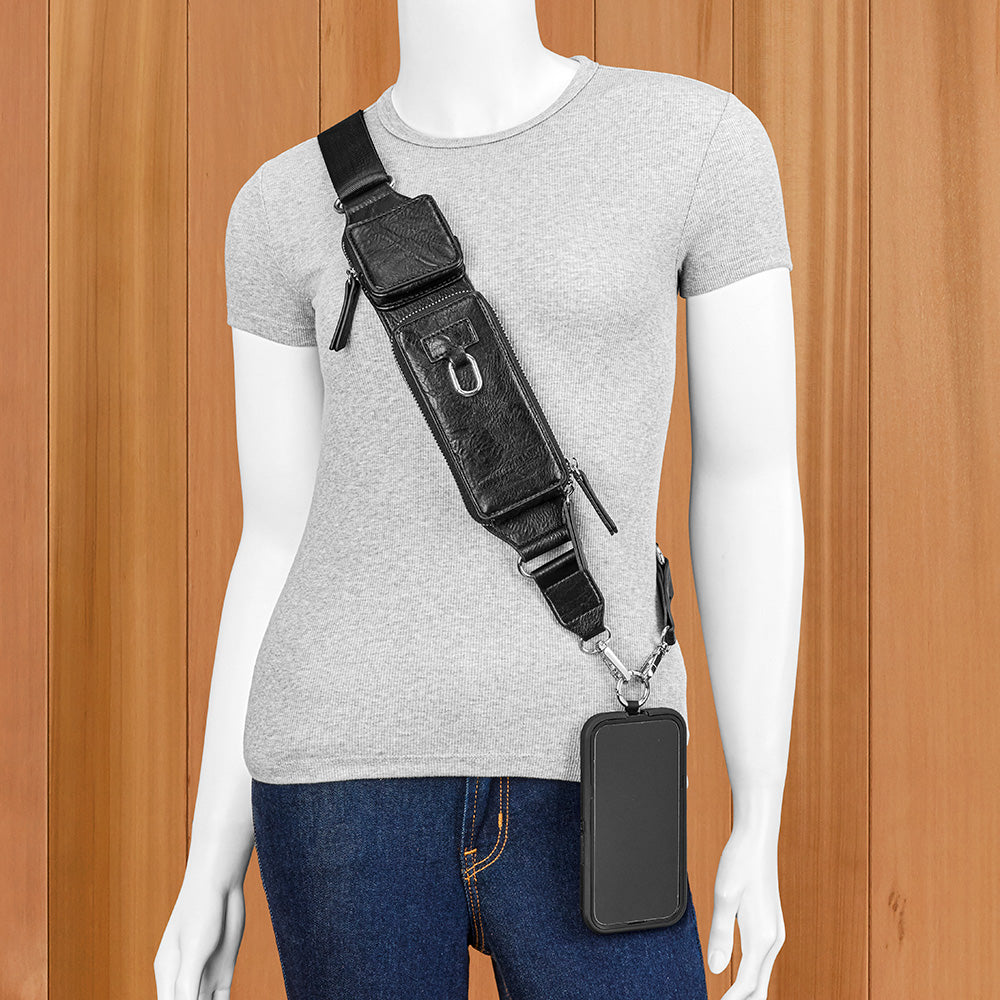 Clip & Go Webbing Crossbody Phone Strap with Integrated Wallet