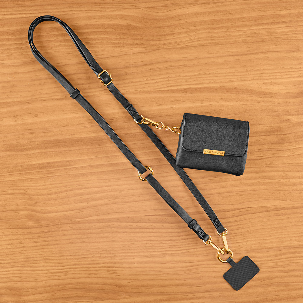 Clip & Go Vegan Leather Crossbody Phone Strap with Essentials Pouch