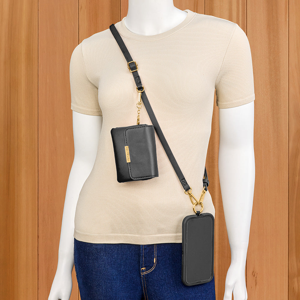 Clip & Go Vegan Leather Crossbody Phone Strap with Essentials Pouch