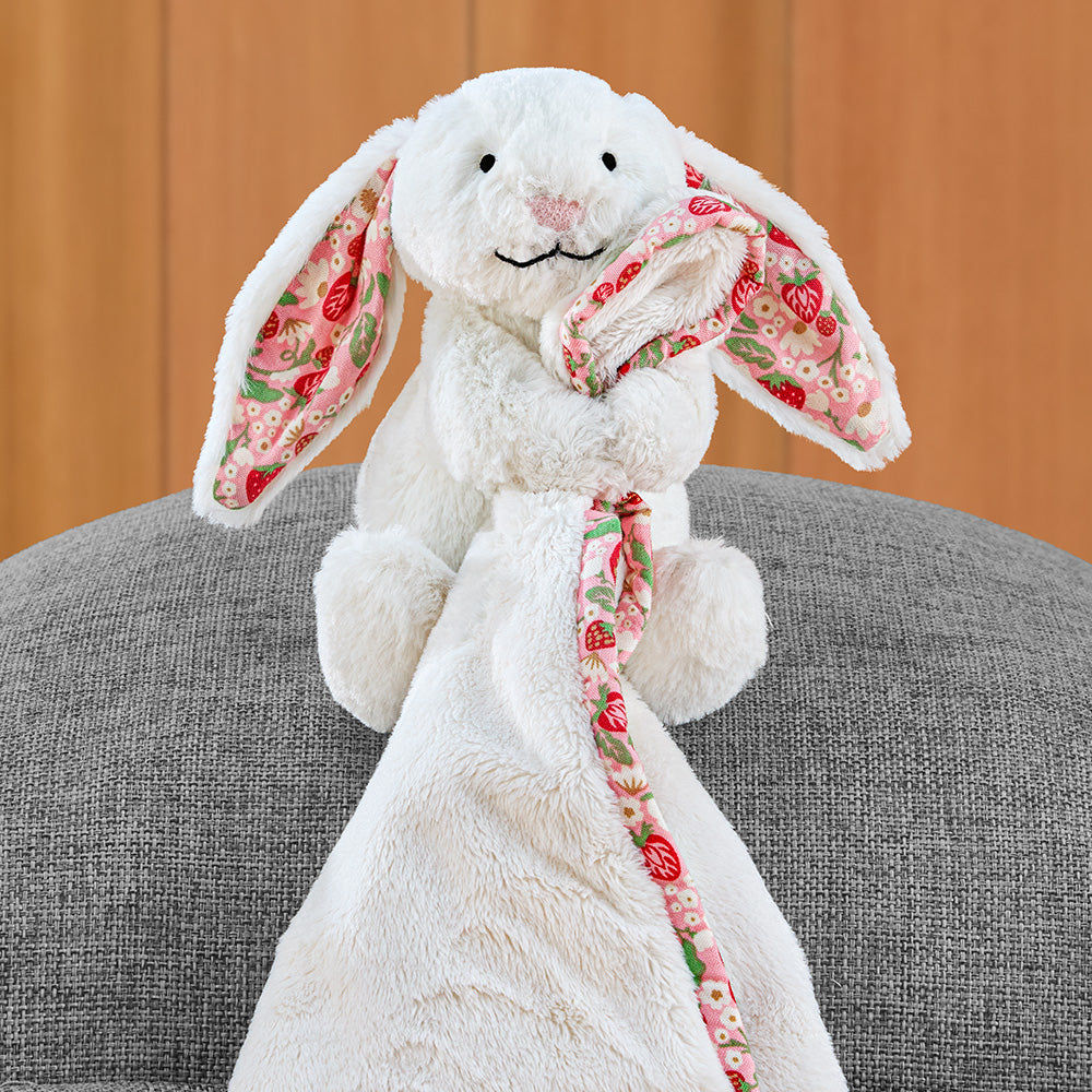 Jellycat Stuffed Animal Plush Soother Baby Blanket, Blossom Bunny Cream Berry