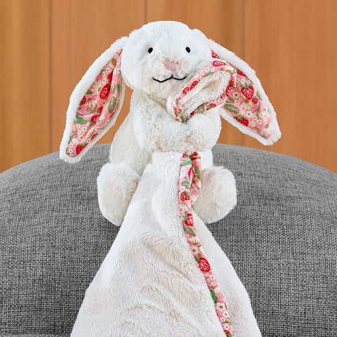 Jellycat Stuffed Animal Plush Soother Baby Blanket, Blossom Bunny Cream Berry
