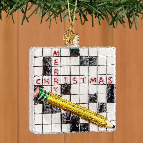 Old World Christmas Glass Ornament, "Merry Christmas" Crossword
