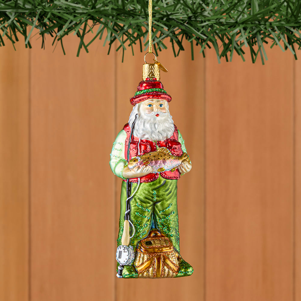Old World Christmas Glass Ornament, Santa the Fly Fisherman