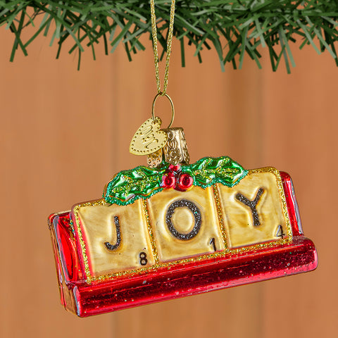 Old World Christmas Glass Ornament, Scrabble "Joy"