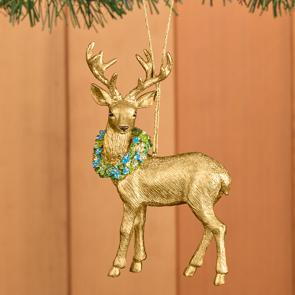 Kurt Adler Resin Ornaments, Golden Christmas Stag