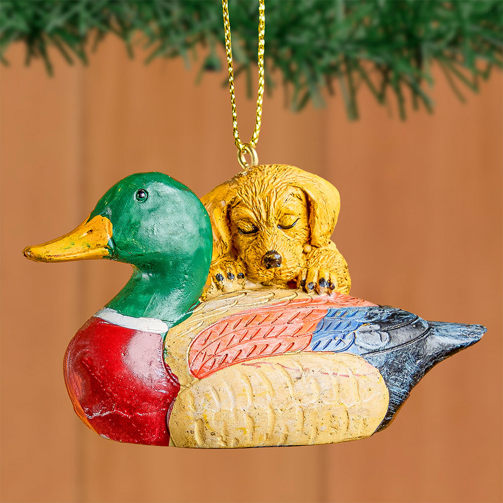Kurt Adler Resin Ornament, Labrador Puppy with Duck Decoy