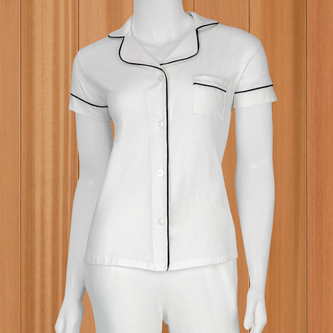 The Cat's Pajamas Women's Pima Knit Capri Set, Ivory & Navy