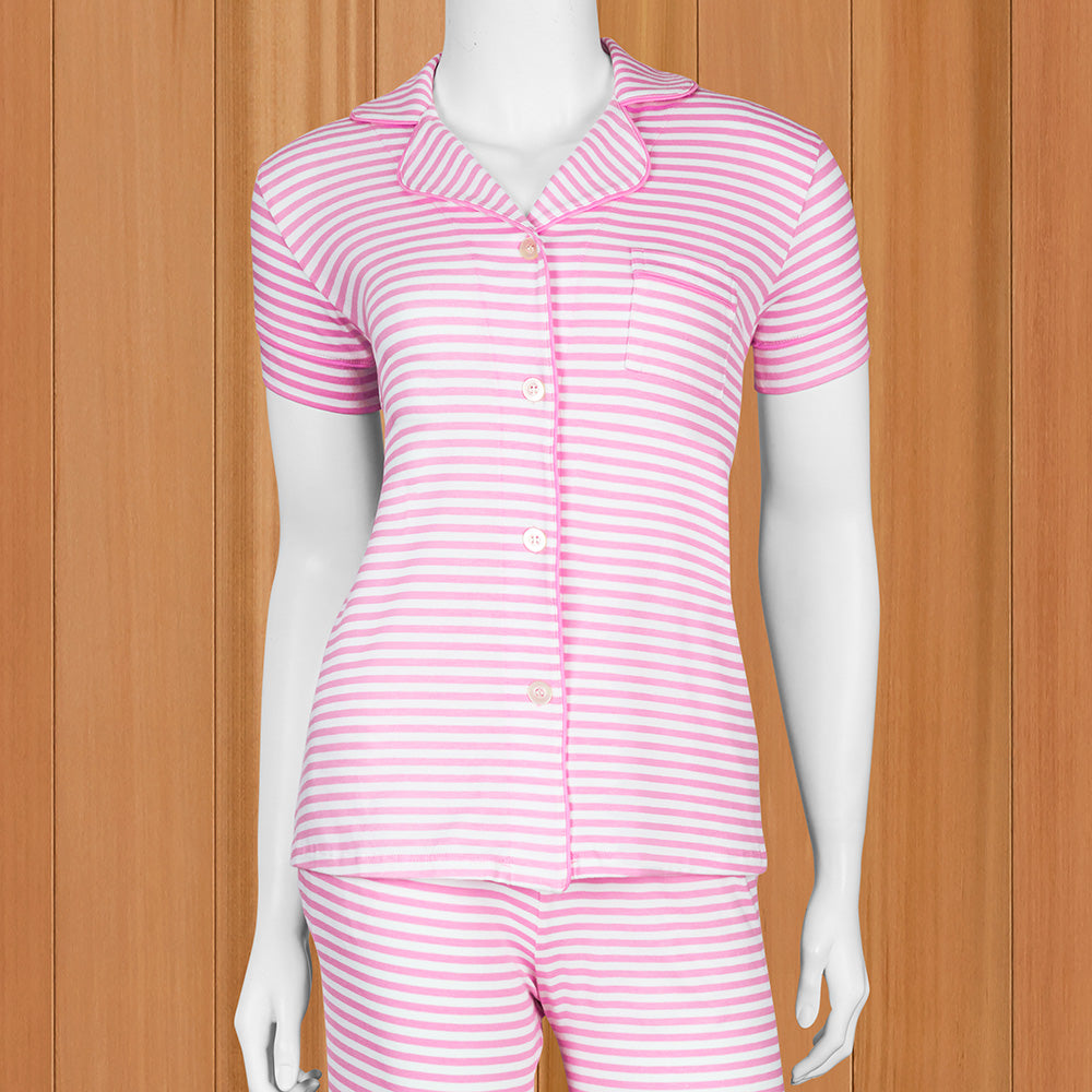 The Cat's Pajamas Women's Pima Knit Capri Set, Pink Essential Stripe