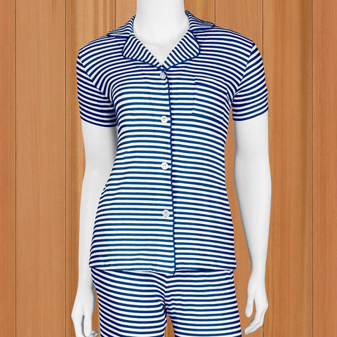 The Cat's Pajamas Women's Pima Knit Capri Set, Navy Essential Stripe