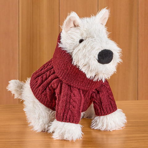 Jellycat Stuffed Animal Plush Toy, Munro Scottie Dog in Cable-Knit Sweater