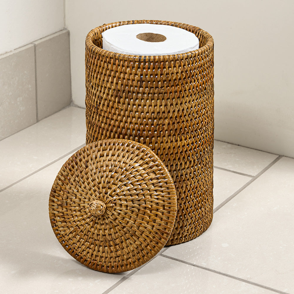 Artifacts Trading Co. Burma Rattan Double-Roll Toilet Tissue Holder, Tall
