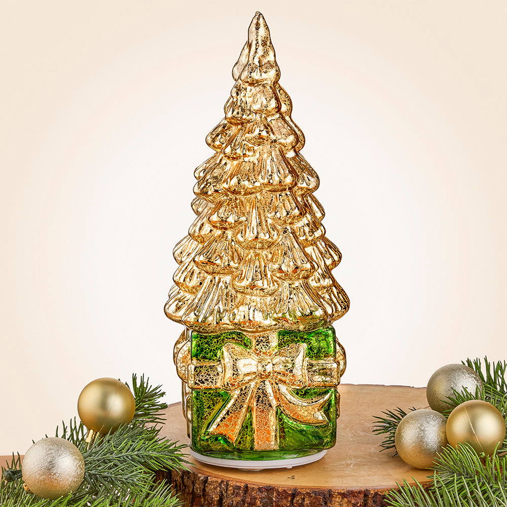Zodax Rotating Mercury Glass Christmas Gift Tree Light