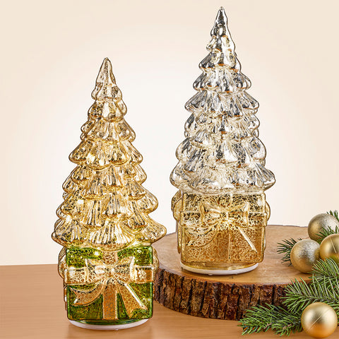 Zodax Rotating Mercury Glass Christmas Gift Tree Light