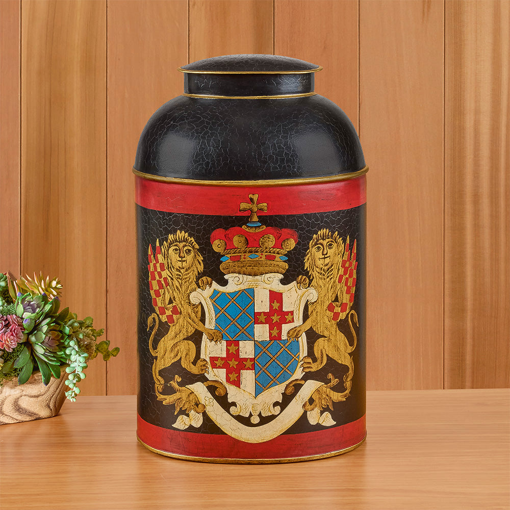 Reproduction English Tole Tea Canister with Royal Crest
