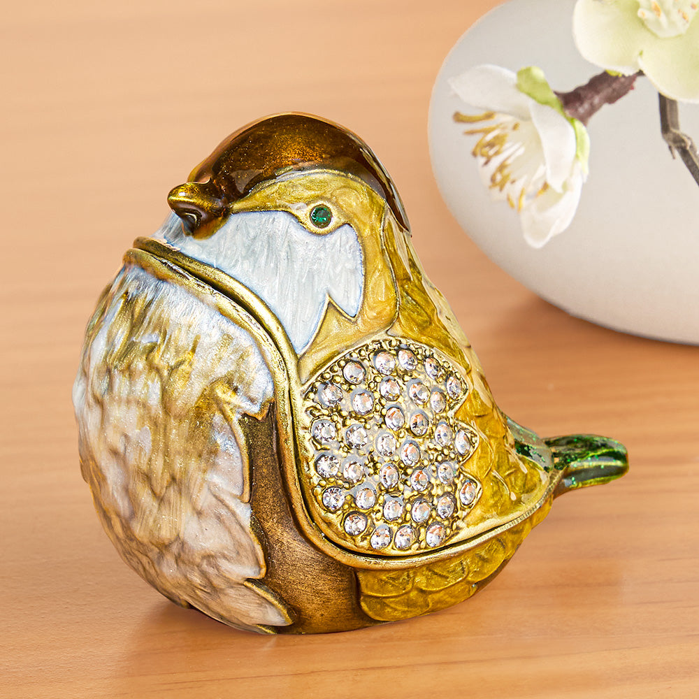 Enameled Songbird Keepsake Box with Crystal Inlay