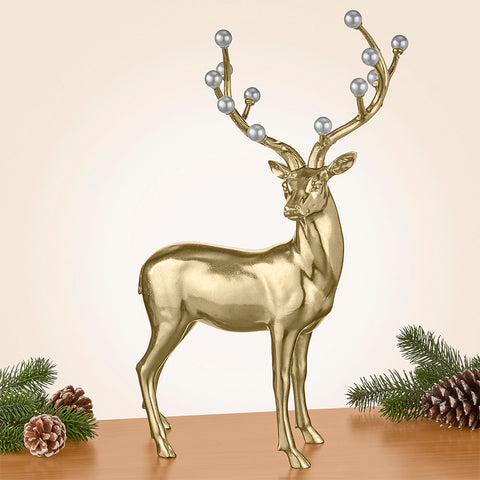 Elegant Gold and Pearl Reindeer Figurine