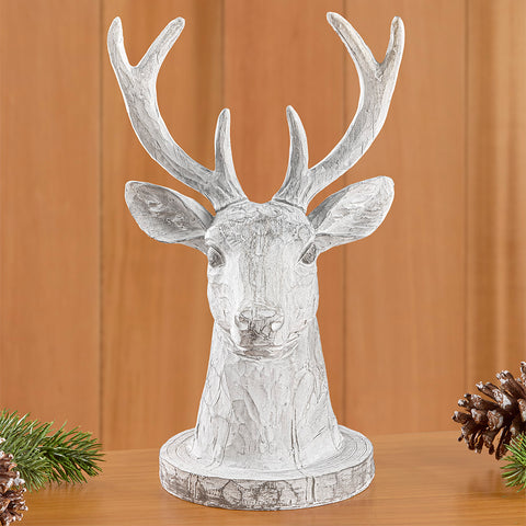 Whitewashed Carved Stag Bust