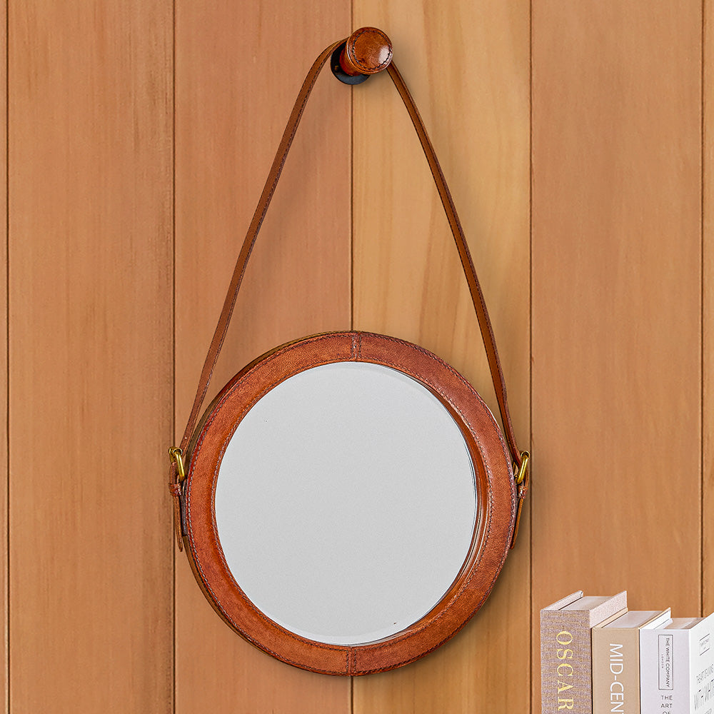 Strap-Hung Leather Accent Mirrors