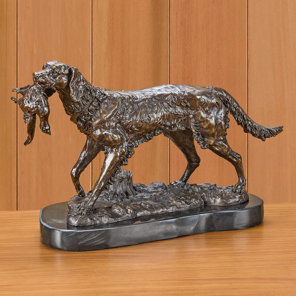 Bronze Hunting Dog with Game Bird Sculpture