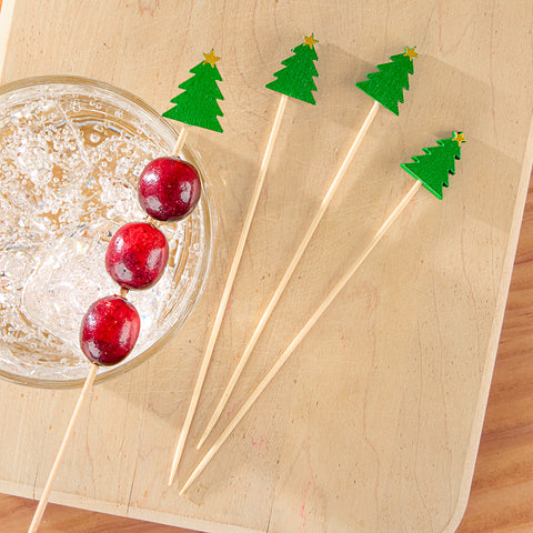 Sophistiplate Wood Cocktail Picks, Christmas Tree