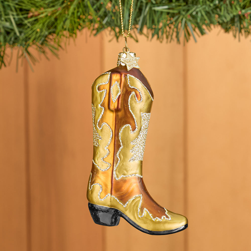 Vondels Glass Ornament, Glittery Cowboy Boot