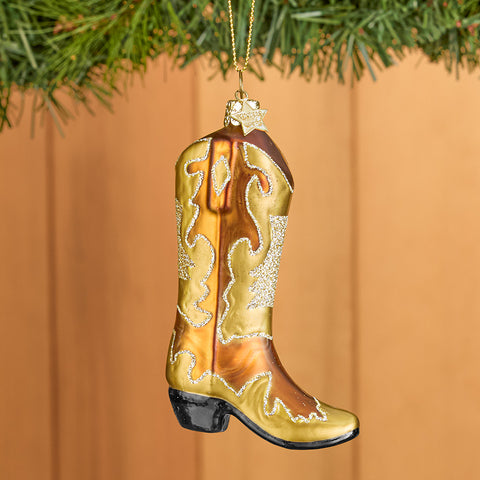 Vondels Glass Ornament, Glittery Cowboy Boot