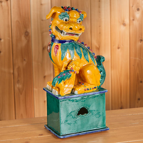 Green and Yellow Glazed Porcelain Imperial Foo Dog Statue