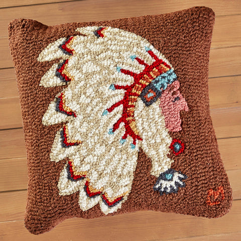 Chandler 4 Corners 18" Hooked Pillow, Chief Sitting Bull