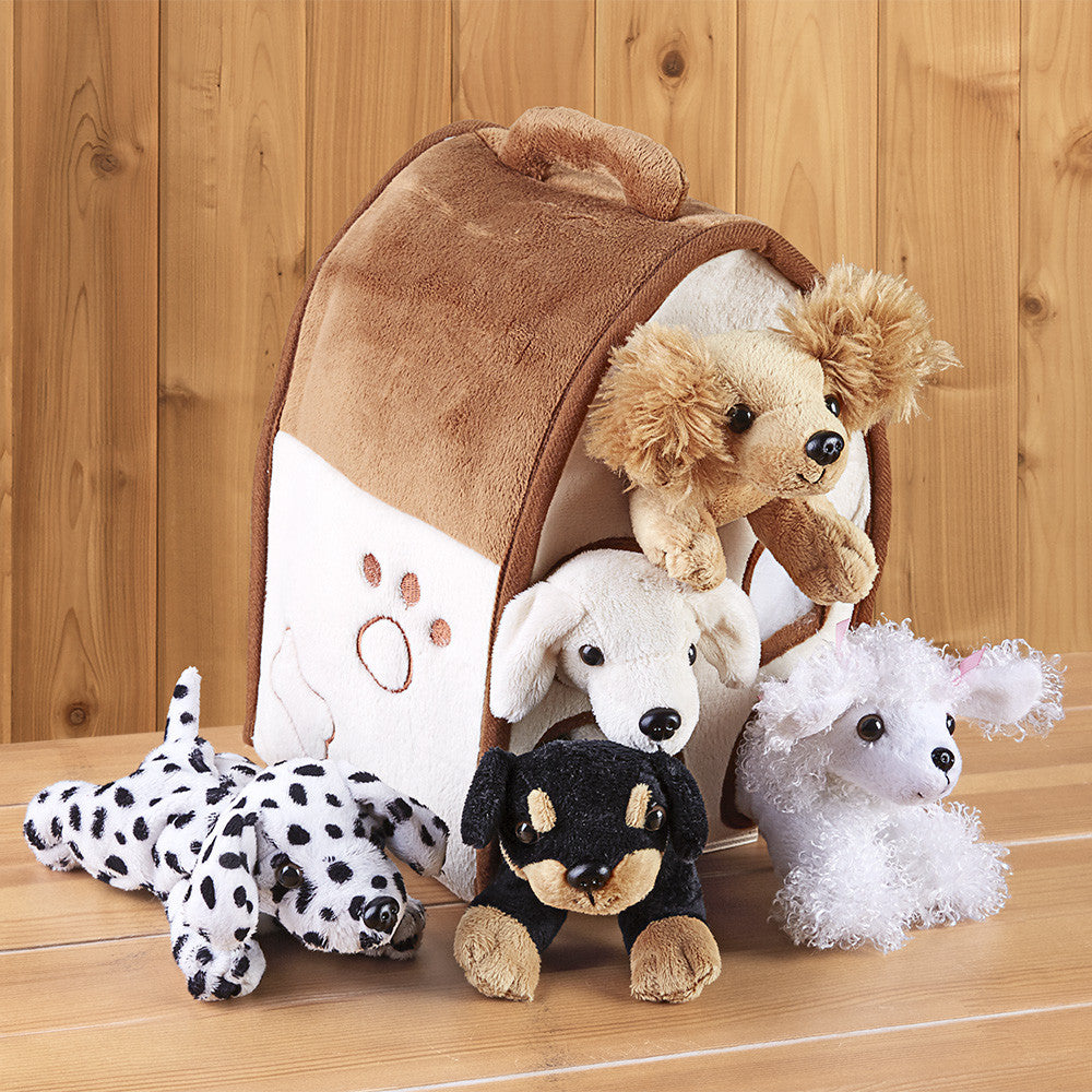 Dog House with Puppy Stuffed Animals, Brown