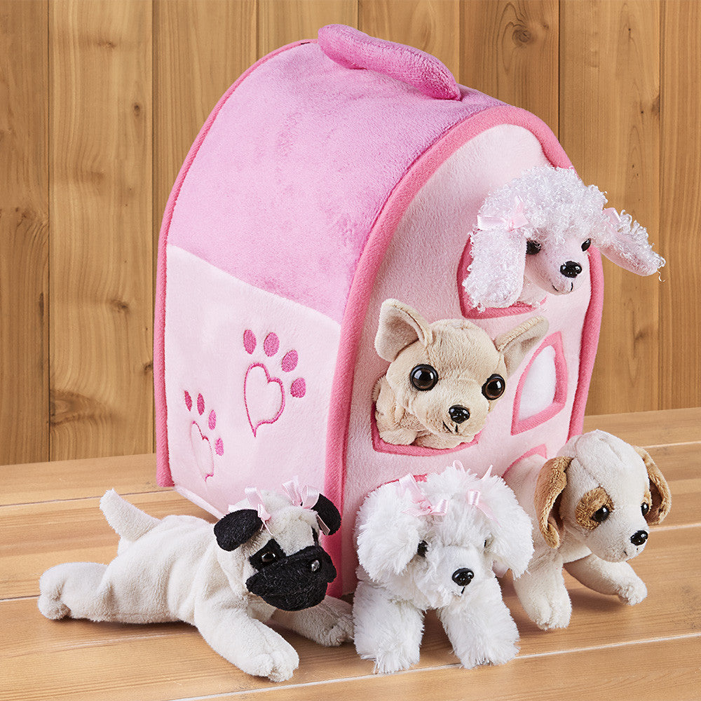 Dog House with Puppy Stuffed Animals, Pink