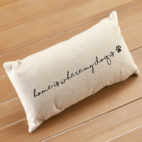 Screen-printed Canvas Lumbar Pillow, "Home is Where My Dog is"