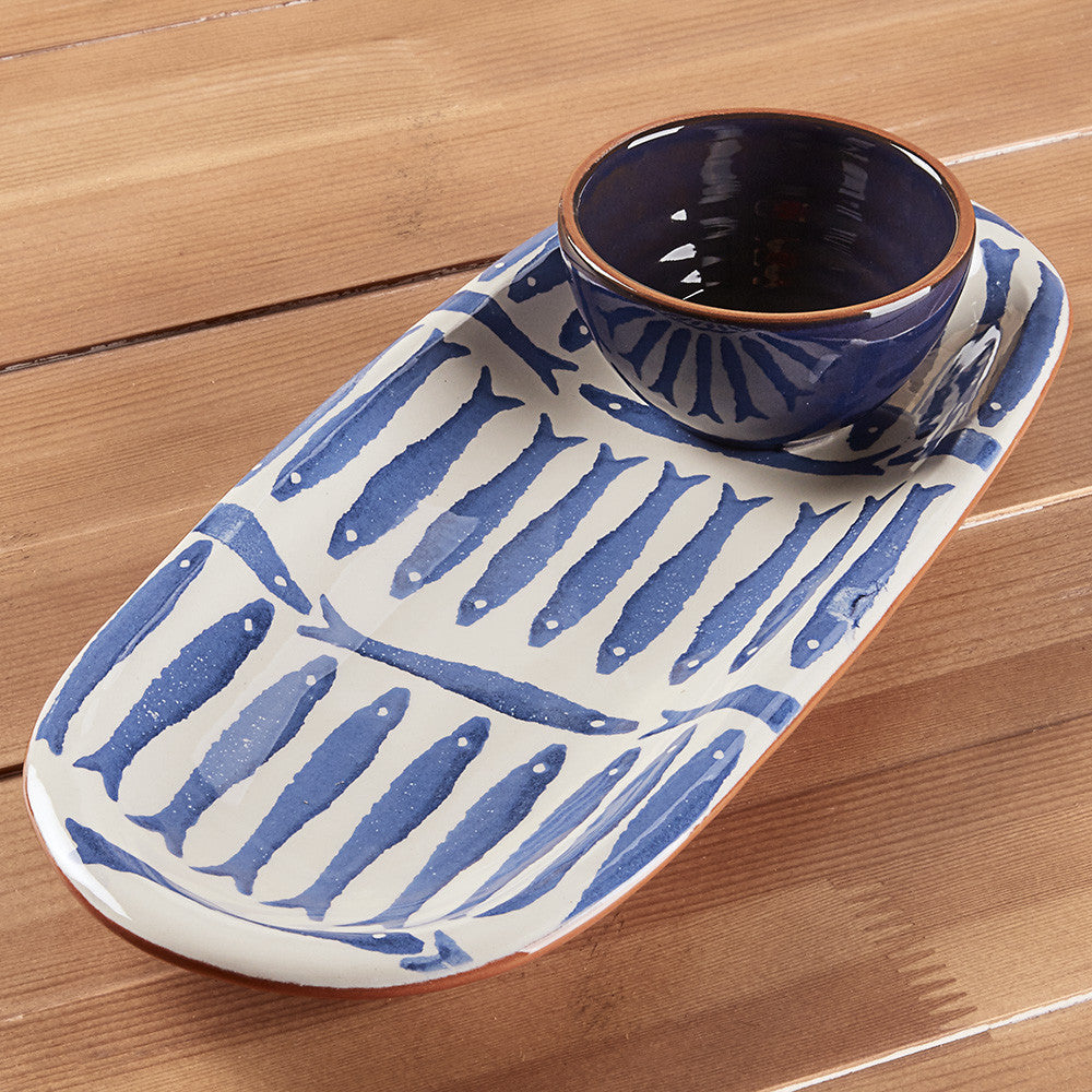Blue Fish Terracotta Tray with Bowl Set