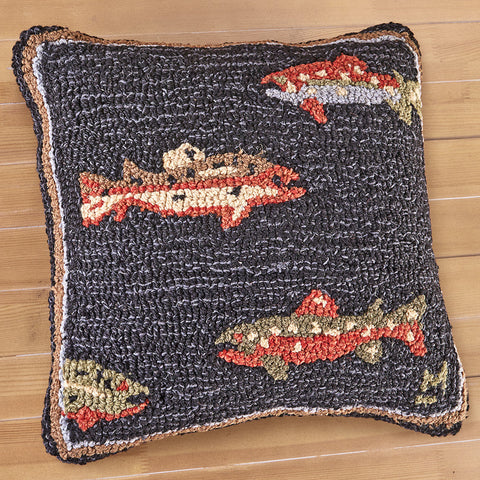Chandler 4 Corners 18" Hooked Pillow, River Fish