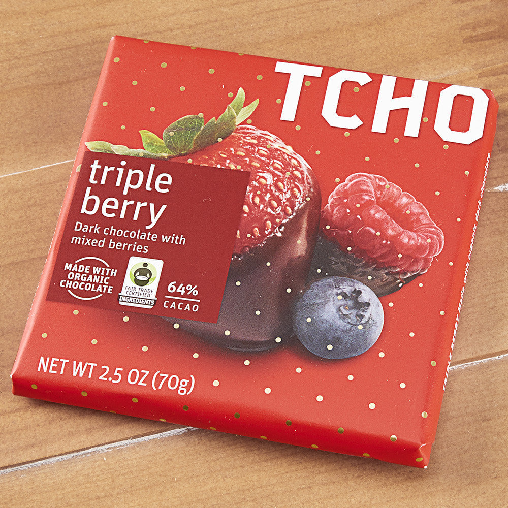 TCHO Dark Chocolate "Triple Berry" Bar, 2.5 oz