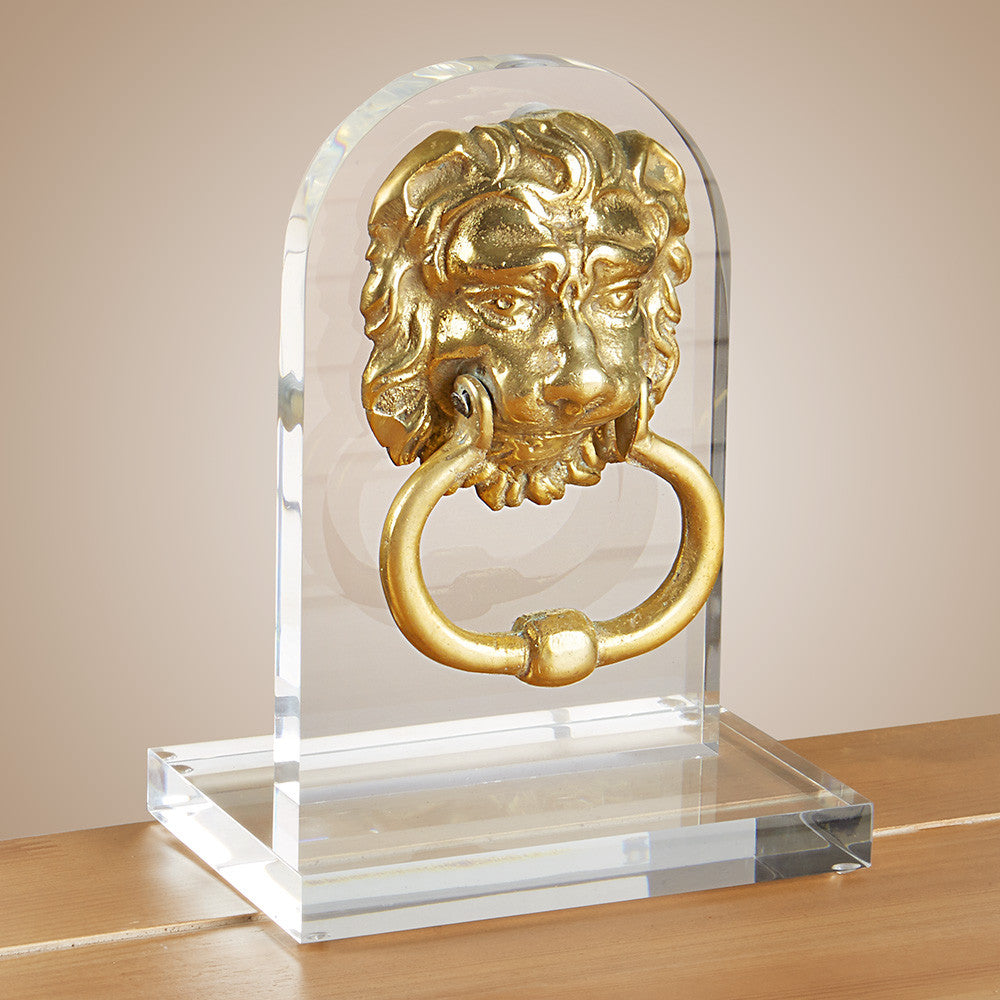 Gold Lion Head Door Knocker Table Sculpture