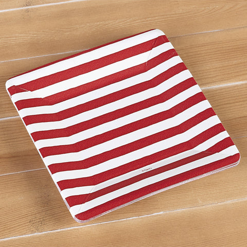 Caspari Square Paper Plates - Red & White Stripe Bretagne