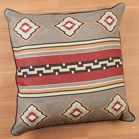 New Moon Woven Linen Accent Pillow, Charcoal and Red