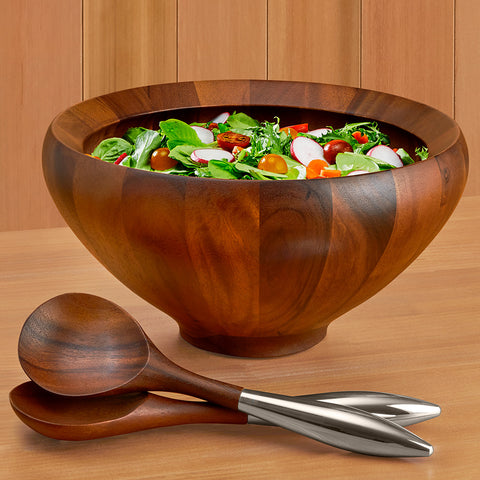 Yaro Wood Salad Bowl and Server Set by Nambé