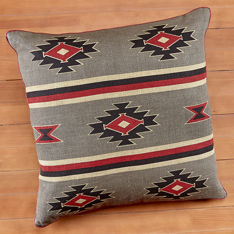 New Moon Woven Linen Accent Pillow, Gray and Red