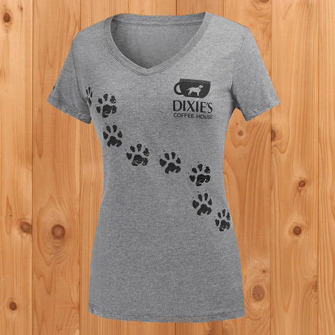 Dixie’s Coffee House Women’s V-Neck Paw Print T-Shirt