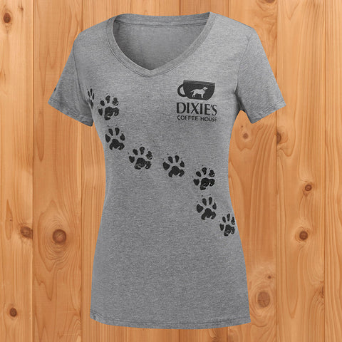 Dixie’s Coffee House Women’s V-Neck Paw Print T-Shirt