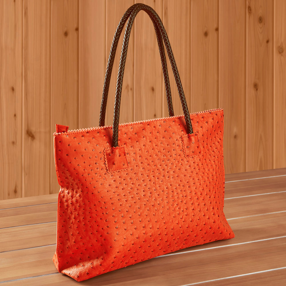 トートバッグ OSTRICH MARKET TOTE BAG 22 Tote Vegan Ostrich Leather Zip Tote Handbag – To The