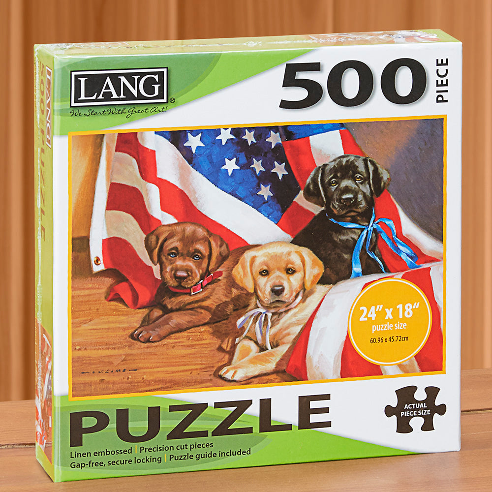 500 Piece Fine Art Jigsaw Puzzle, "American Puppy" by Jim Lamb