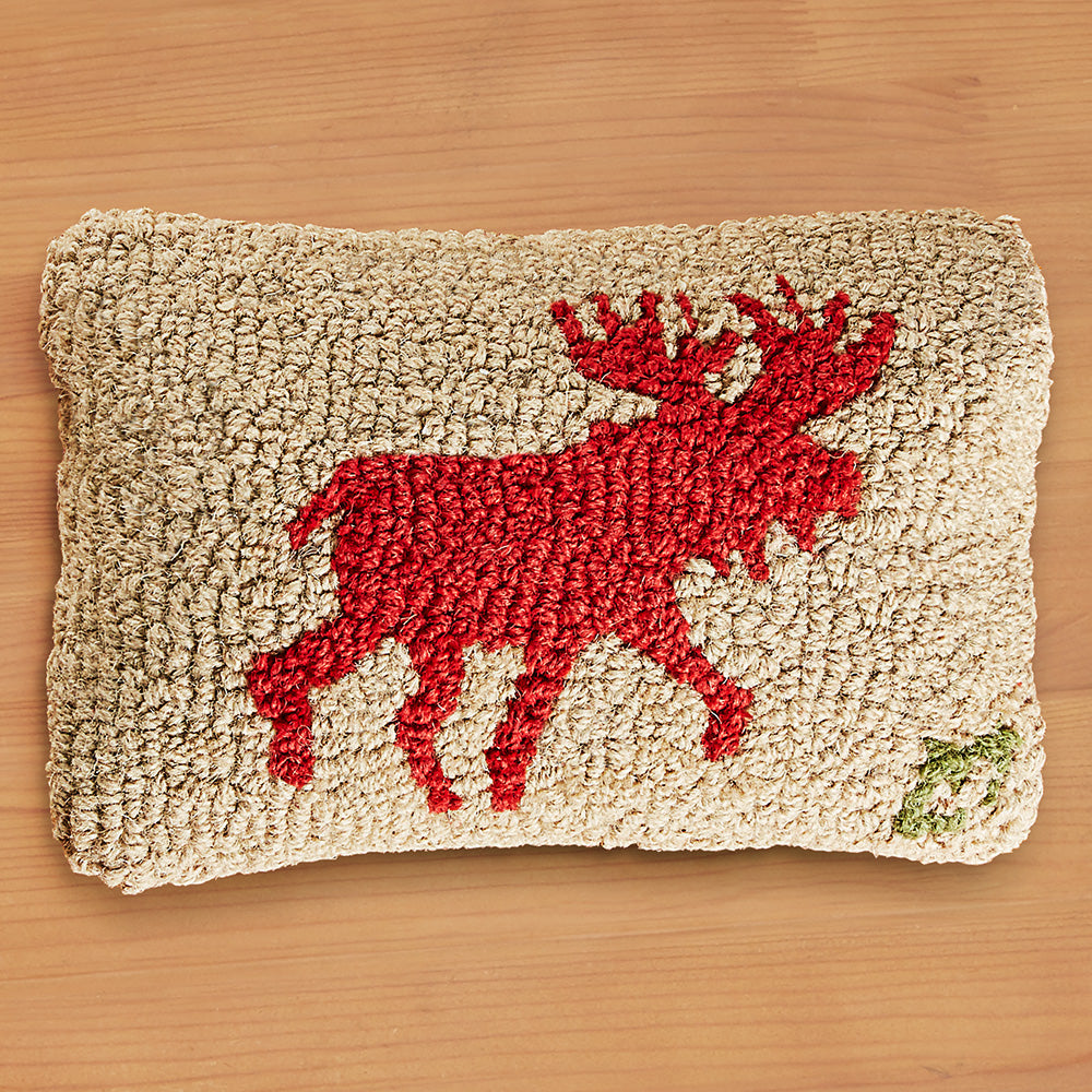 Chandler 4 Corners 8" x 12" Hooked Pillow, Red Moose