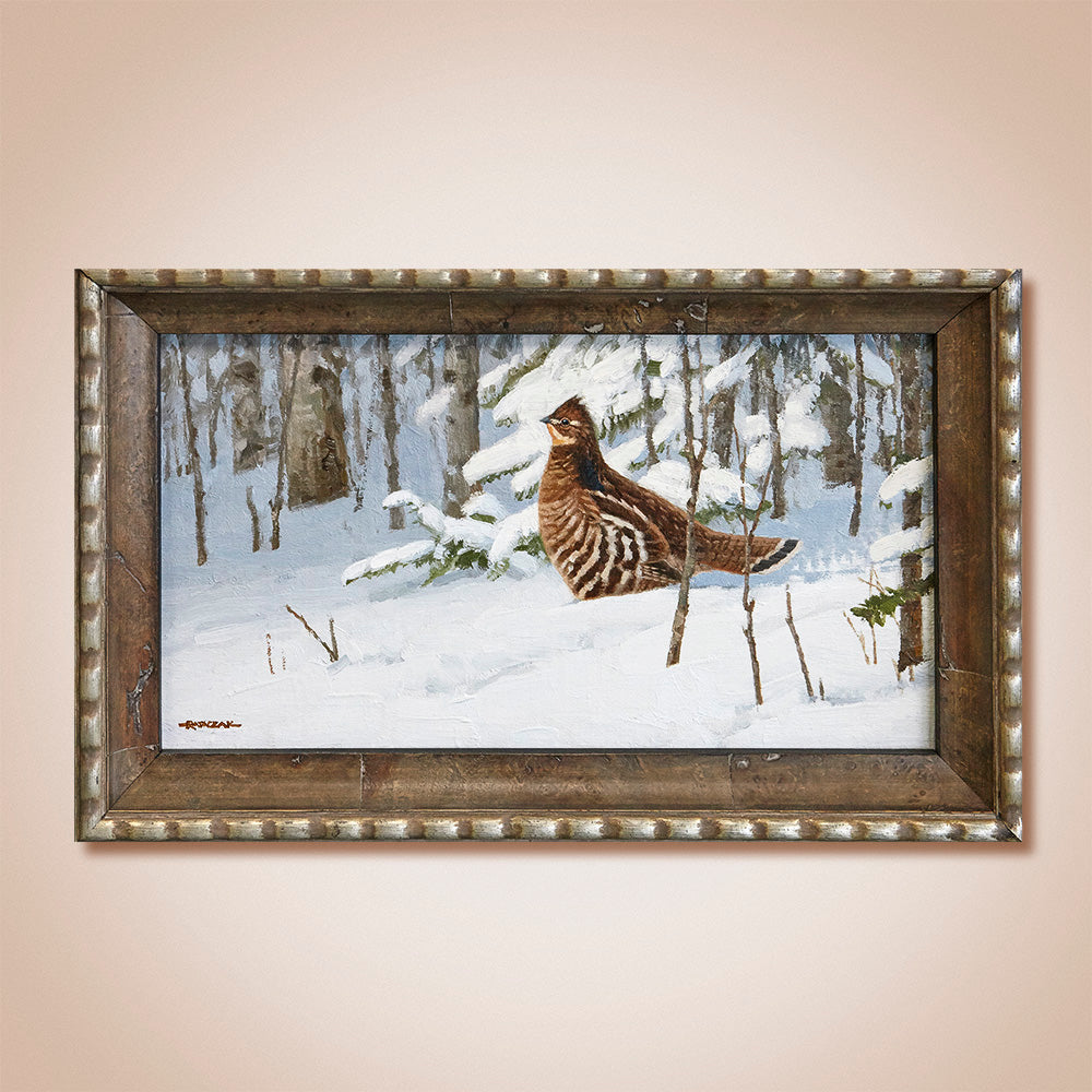 "Fresh Snow-Ruffed Grouse" Original Oil Painting by Jim Rataczak