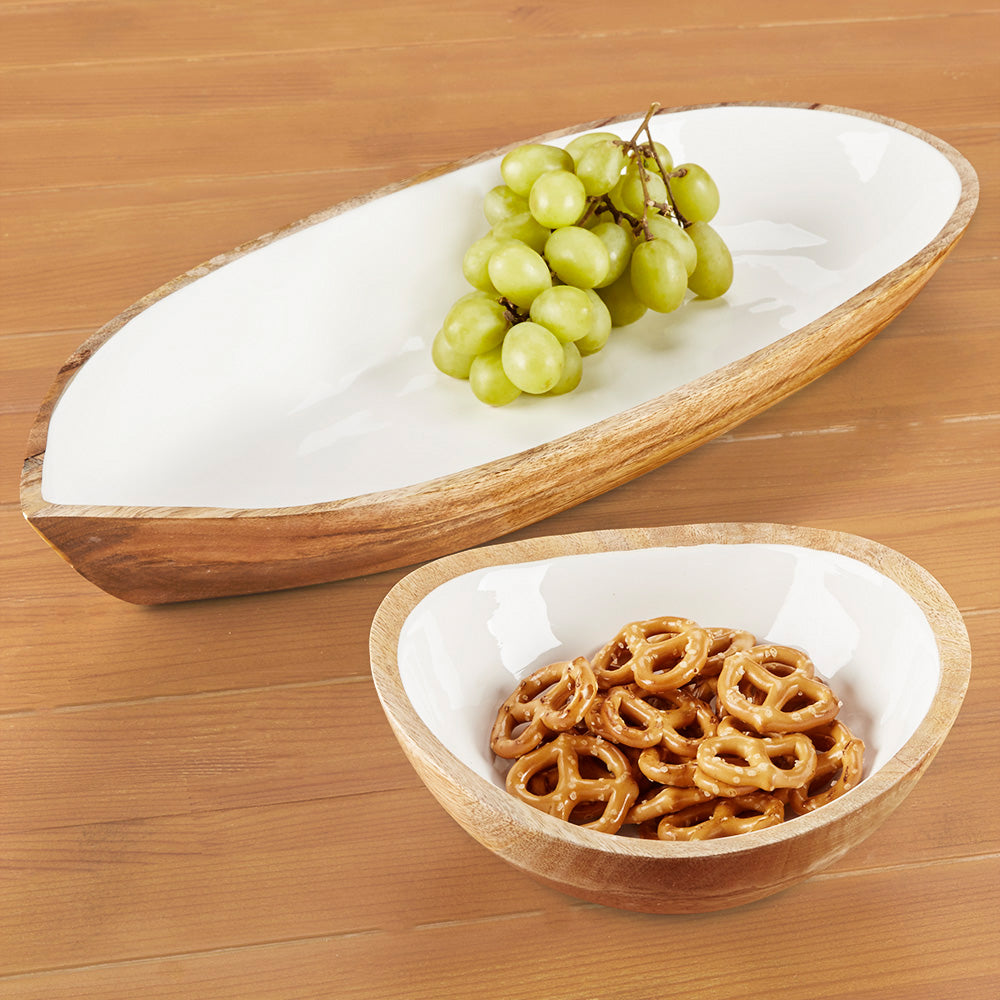 Be Home Oval Mango Wood and Enamel Dish