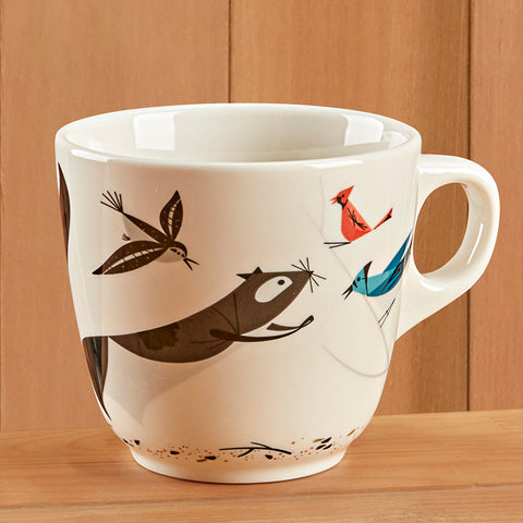 Charley Harper Ceramic Mug, Raccoons and Birds