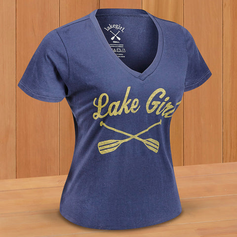 Lakegirl Women's Paddle V-Neck Short Sleeve Tee - Navy