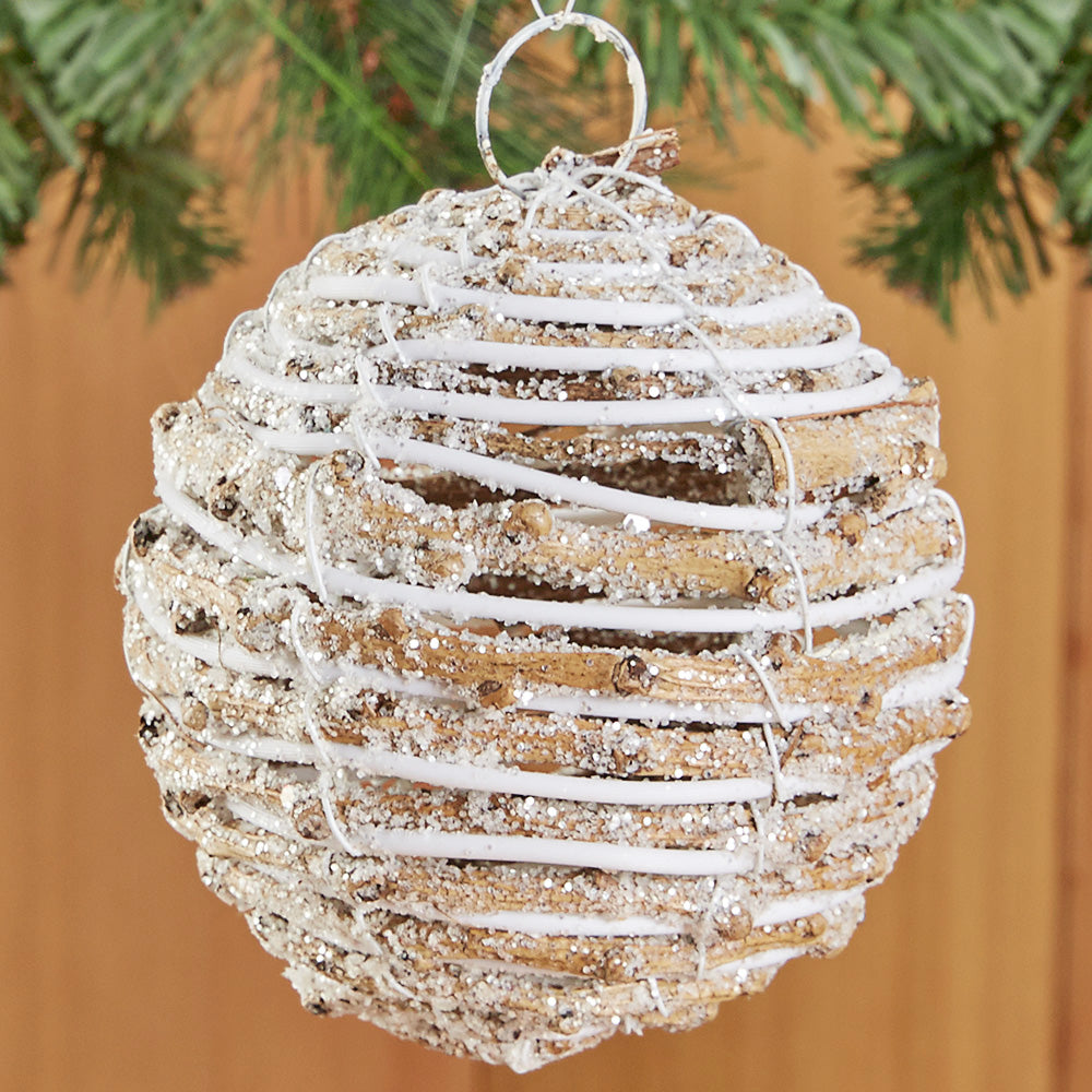 Snow Covered Twig Ball Ornament - 3" and 3.5"