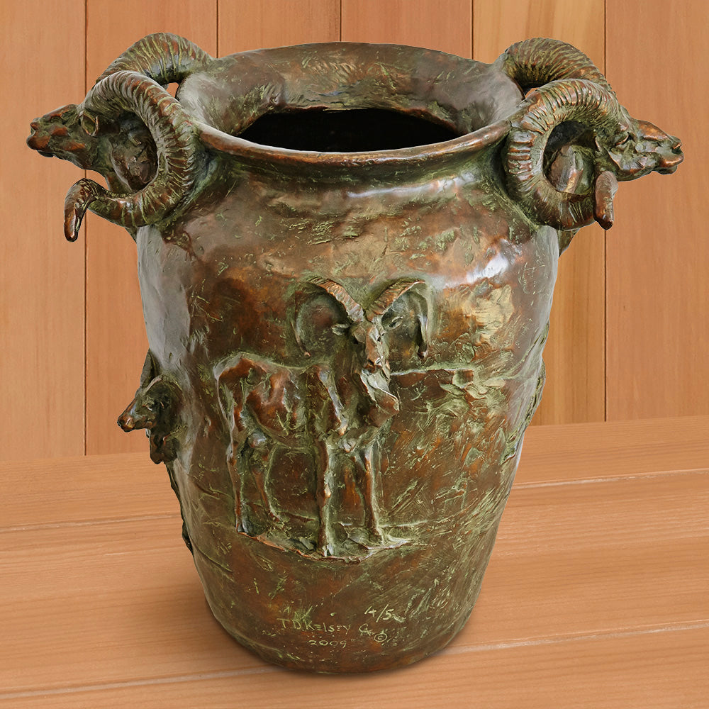 Bronze Ram Vase by T. D. Kelsey